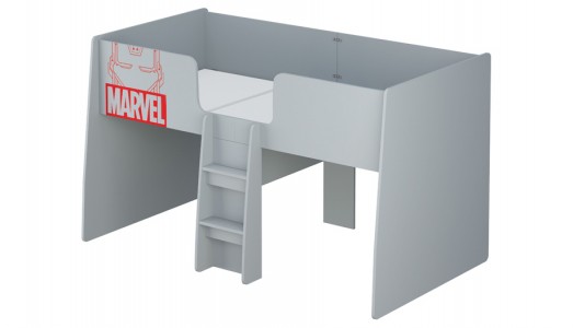 Кровать-чердак детская Polini kids Marvel 4105 Железный человек, с выдвижными элементами, серый