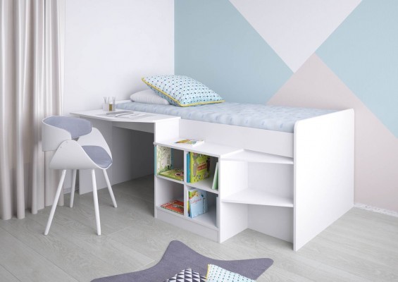 Кровать-чердак детская Polini kids Simple со столом и полками 4000, белый