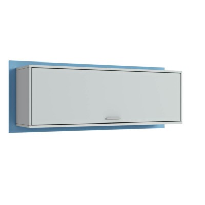 Полка книжная с дверью Polini kids Mirum 7L 1200, серый-голубой