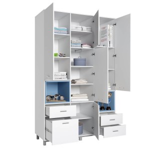 Шкаф трехсекционный Polini kids Mirum 2335, белый/голубой