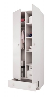 Шкаф двухсекционный Polini kids Simple с 1 ящиком, белый