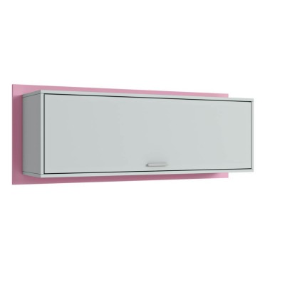 Полка книжная с дверью Polini kids Mirum 7L 1200, серый-розовый