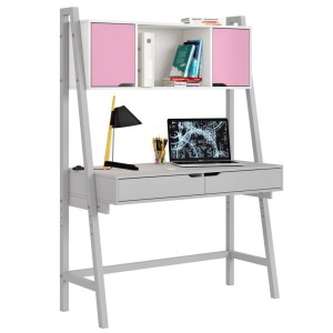 Стол письменный Polini kids Mirum 1446 высокий с полкой, серый/двери розовые