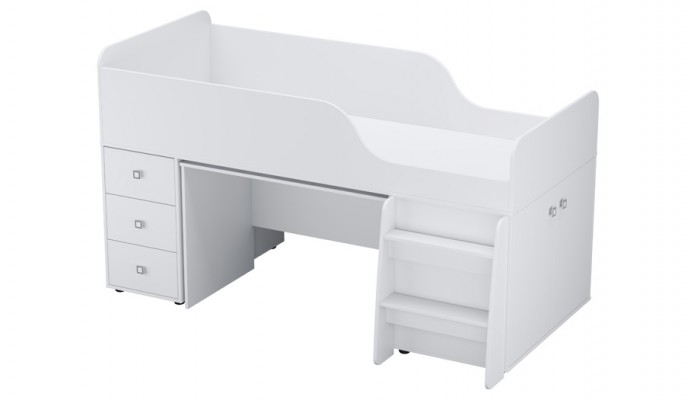 Кровать-чердак детская Polini kids Simple 4500 с рабочей зоной, белый