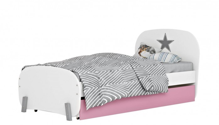 Кровать детская Polini kids Mirum 1915 c ящиком, белый / розовый